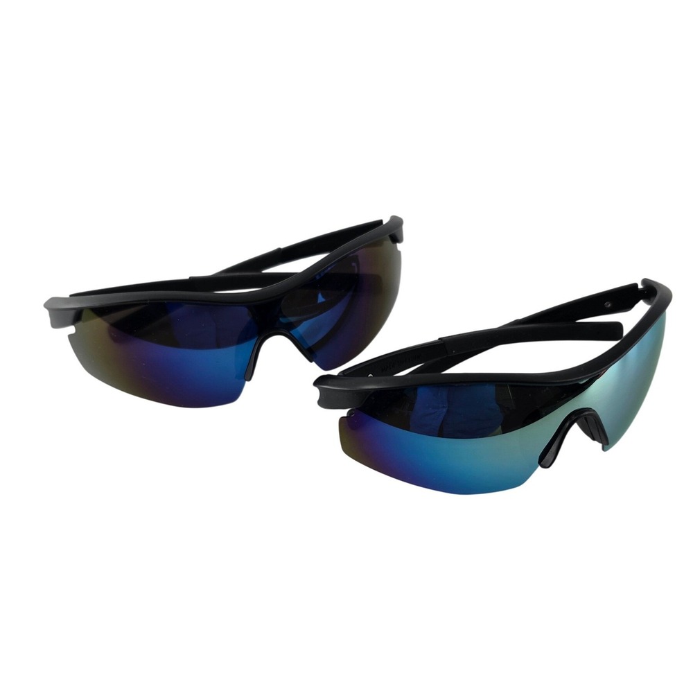Bell+Howell Tac Glasses 2 Pack Sports Sunglasses Black Blue Green Mirrored Lens